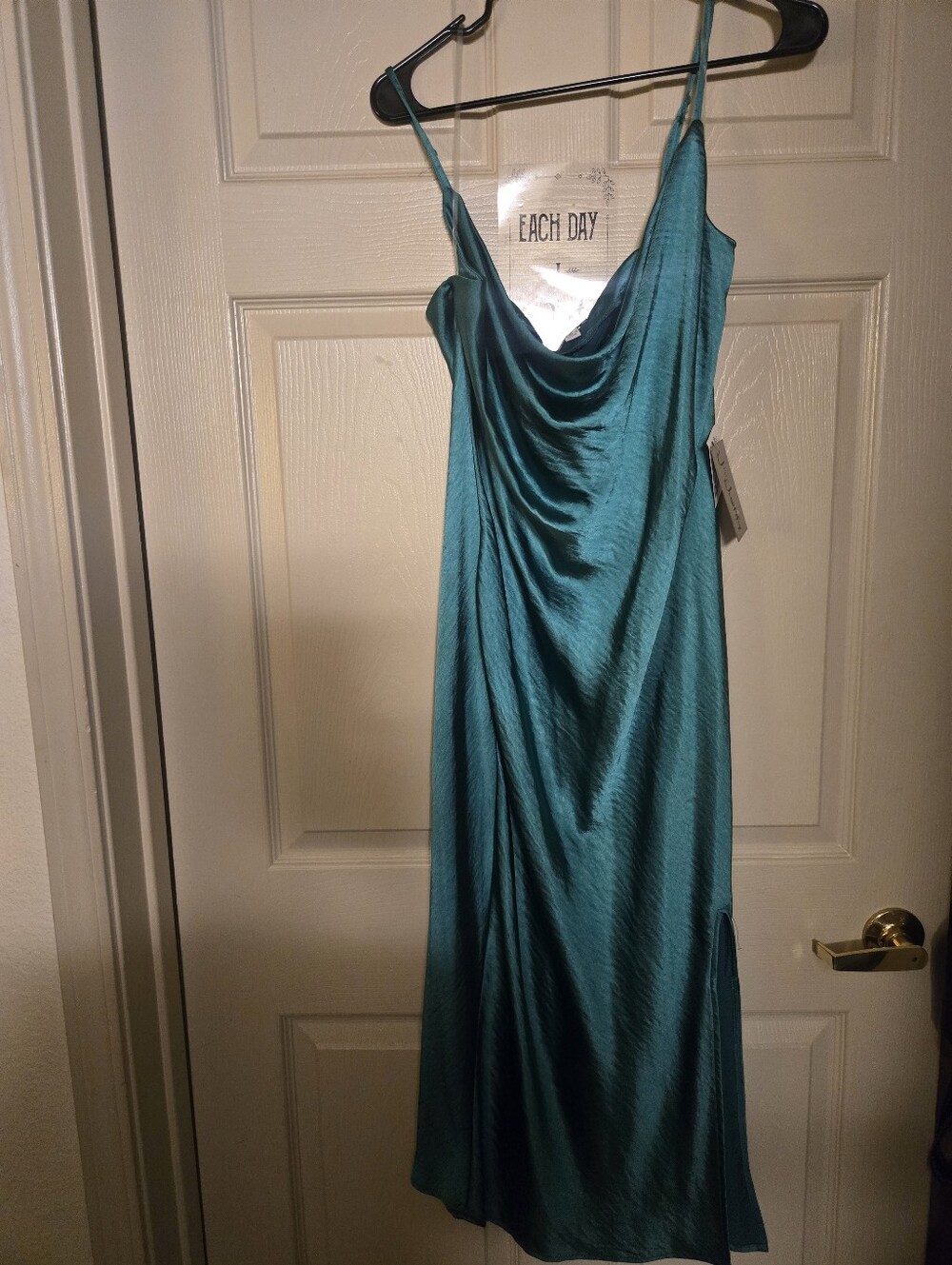 Forest Green Satin Cowl Slip Midi Dress